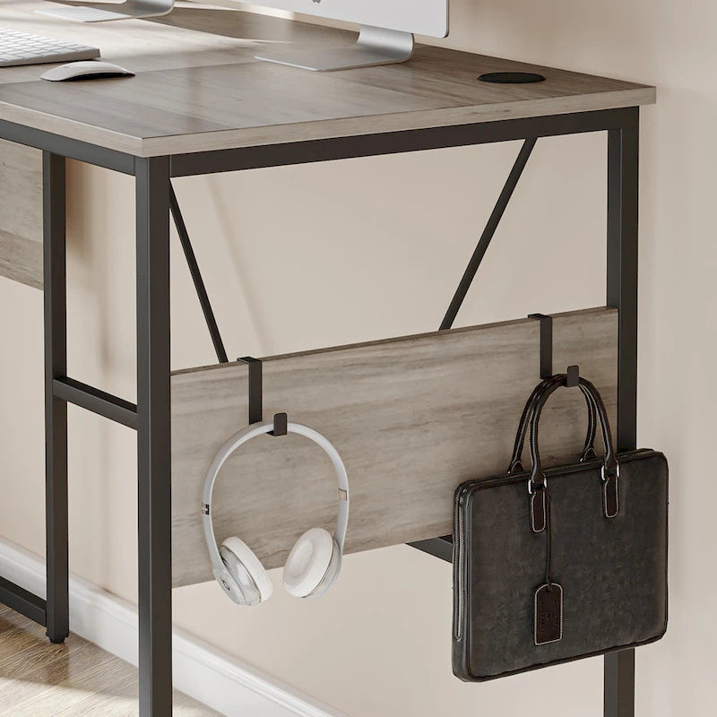 Bureau d'angle en L de 60 pouces avec meuble de rangement pour ordinateur