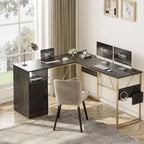 Bureau d'angle en L de 60 pouces avec meuble de rangement pour ordinateur
