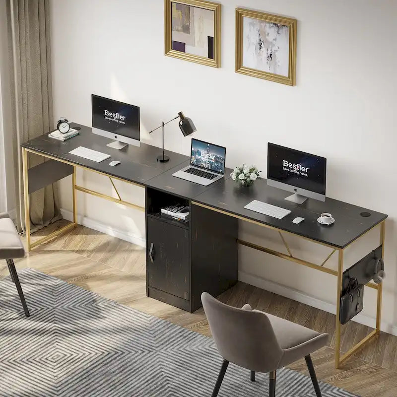 Bureau d'angle en L de 60 pouces avec meuble de rangement pour ordinateur