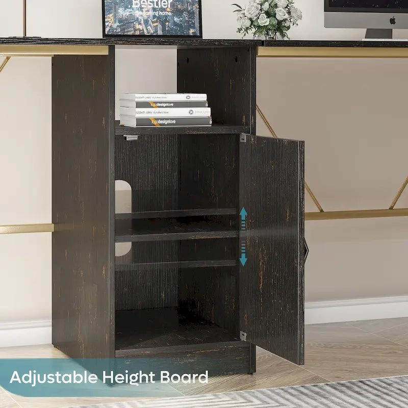 Bureau d'angle en L de 60 pouces avec meuble de rangement pour ordinateur