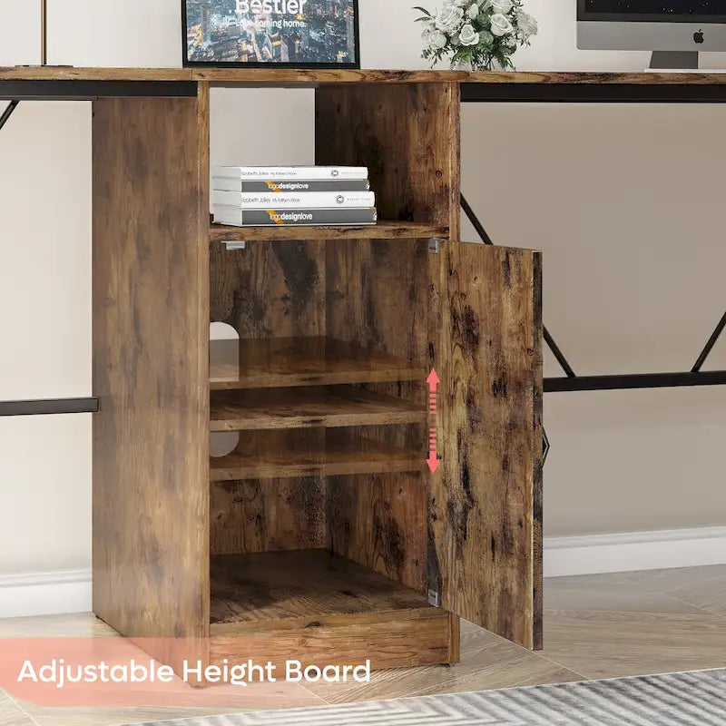 Bureau d'angle en L de 60 pouces avec meuble de rangement pour ordinateur