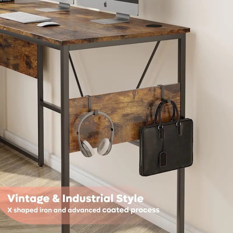 Bureau d'angle en L de 60 pouces avec meuble de rangement pour ordinateur