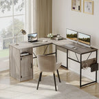 Bureau d'angle en L de 60 pouces avec meuble de rangement pour ordinateur