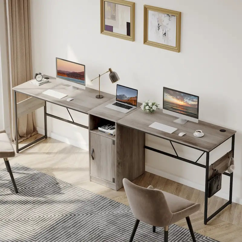 Bureau d'angle en L de 60 pouces avec meuble de rangement pour ordinateur