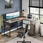 Bureau d'angle en L de 60 pouces avec meuble de rangement pour ordinateur