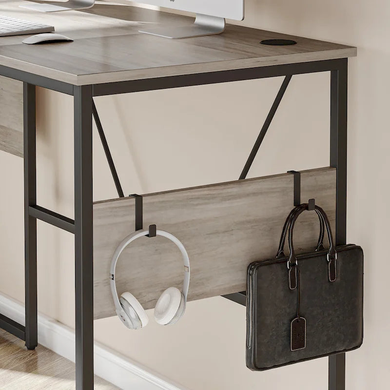 Bureau d'angle en L de 60 pouces avec meuble de rangement pour ordinateur
