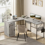 Bureau d'angle en L de 60 pouces avec meuble de rangement pour ordinateur