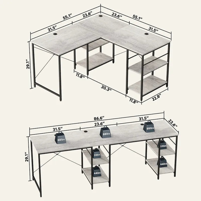 Bureau d'angle en L de 60 pouces avec meuble de rangement pour ordinateur