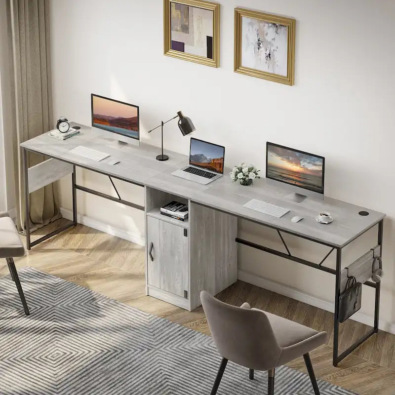Bureau d'angle en L de 60 pouces avec meuble de rangement pour ordinateur
