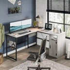 Bureau d'angle en L de 60 pouces avec meuble de rangement pour ordinateur