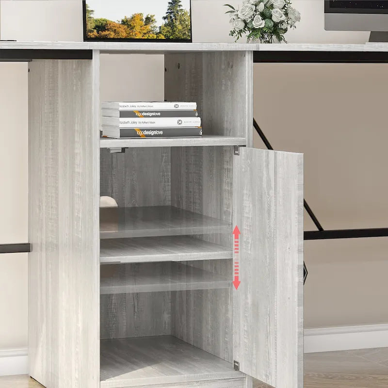 Bureau d'angle en L de 60 pouces avec meuble de rangement pour ordinateur