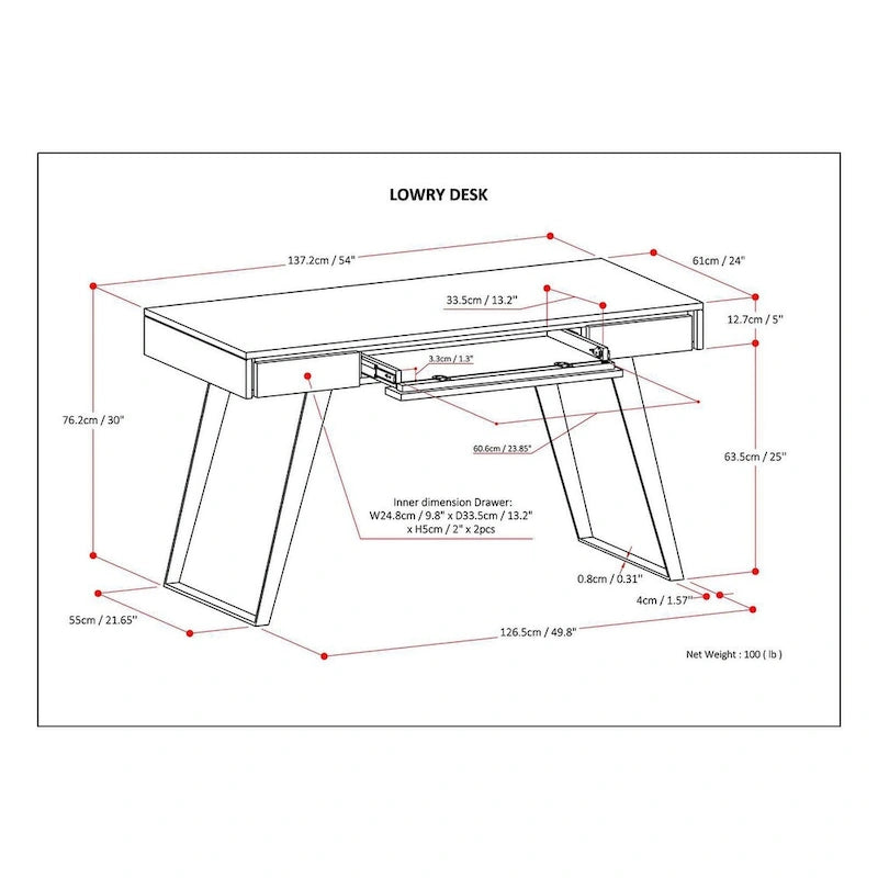 Bureau Mitchell Modern Industrial de 54 pouces de largeur