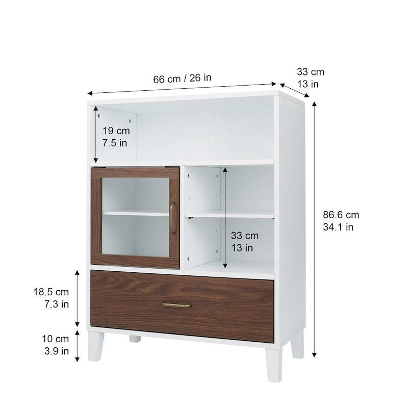 Armoire de rangement Tyler en bois moderne, Noyer et Blanc