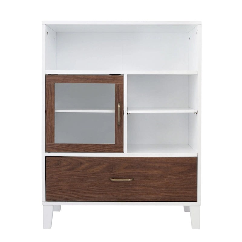 Armoire de rangement Tyler en bois moderne, Noyer et Blanc