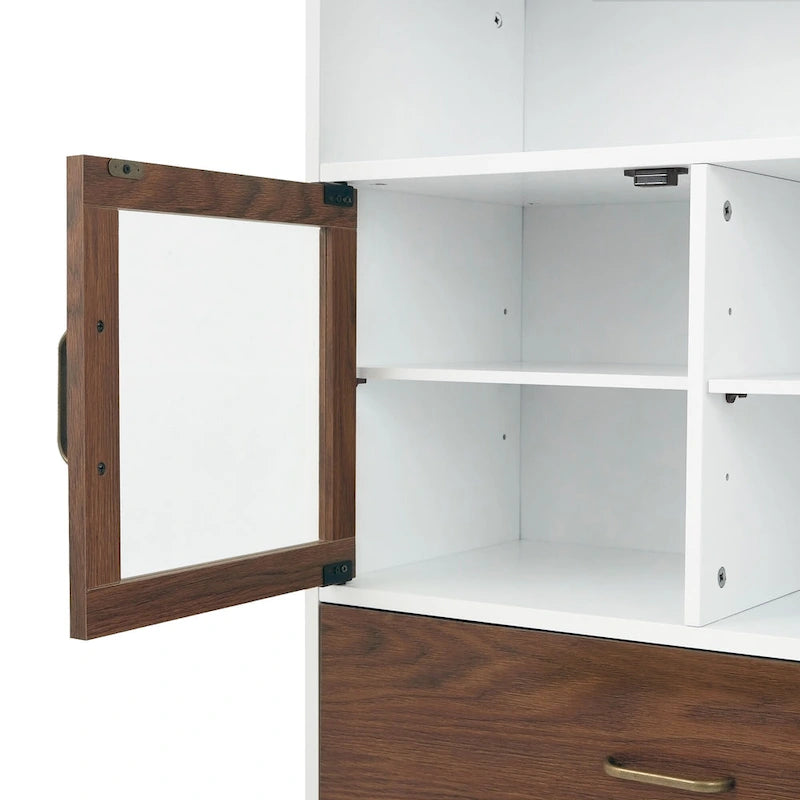 Armoire de rangement Tyler en bois moderne, Noyer et Blanc