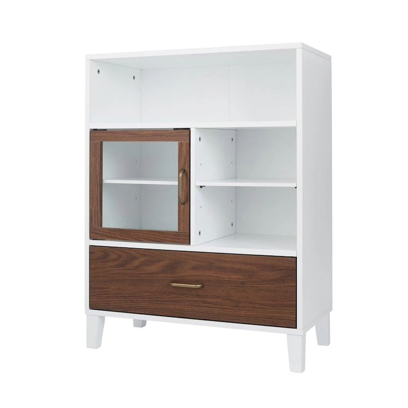 Armoire de rangement Tyler en bois moderne, Noyer et Blanc