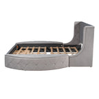 Lit plateforme capitonné Queen Size avec rangement, velours, tête de lit à oreilles et 1 grand tiroir, 2 tabourets de rangement latéraux (beige)