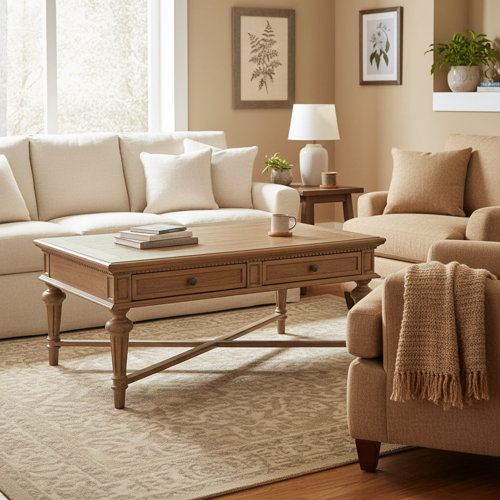 Hekman Wood Coffee Table in Natural Finish with Drawers