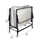 Lit pliant roulant en métal avec matelas de 99 cm et roulettes, noir