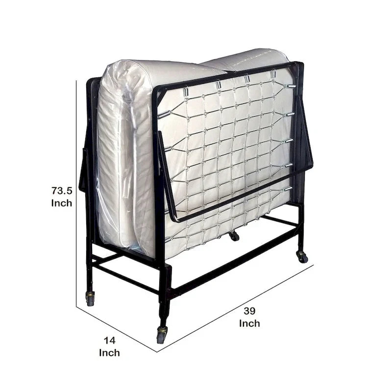 Lit pliant roulant en métal avec matelas de 99 cm et roulettes, noir