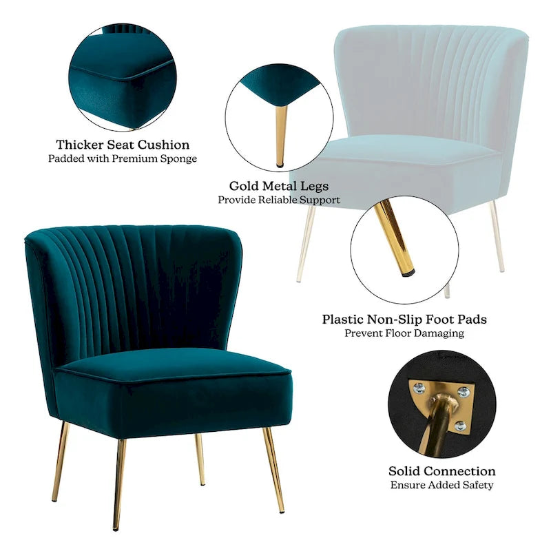 Fauteuil d'appoint Monica sans accoudoirs, confortable, avec dossier capitonné et pieds en métal