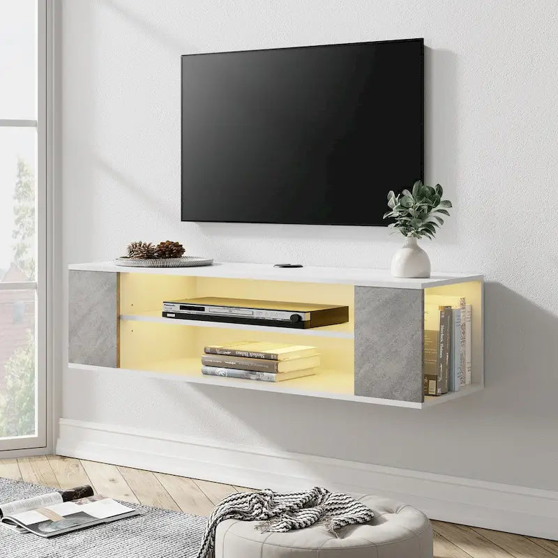 Meuble TV flottant, étagère murale, meuble de divertissement, buffet flottant sous TV, 99 cm