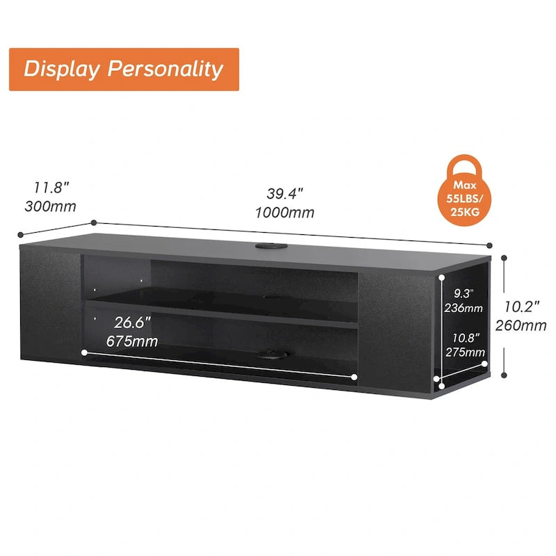 Meuble TV flottant, étagère murale, meuble de divertissement, buffet flottant sous TV, 99 cm