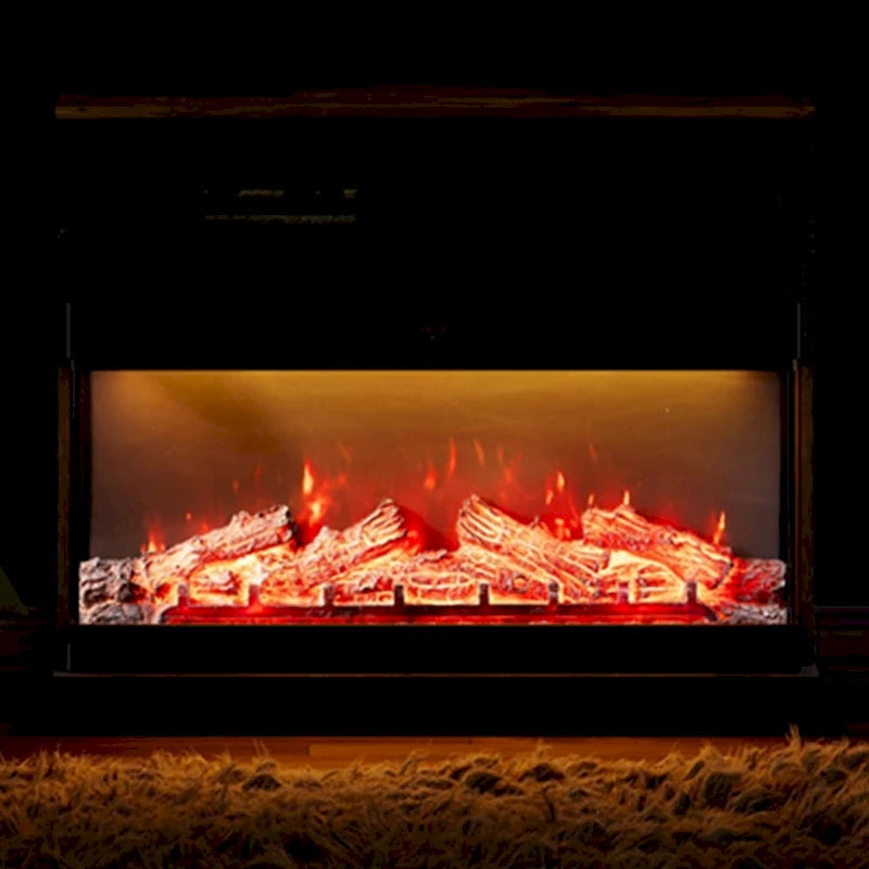WAMPAT Insert de cheminée électrique en verre 3 faces, 36 pouces, Noir