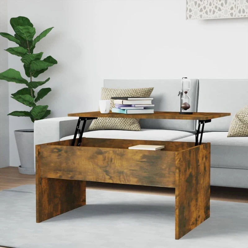 Table basse relevable, table d'appoint, bout de canapé, bois d'ingénierie - 80 x 50,5 x 41,5 cm