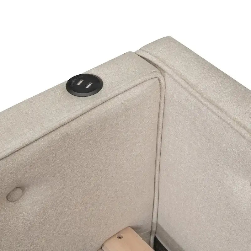Lit plateforme entièrement capitonné avec USB et lit gigogne