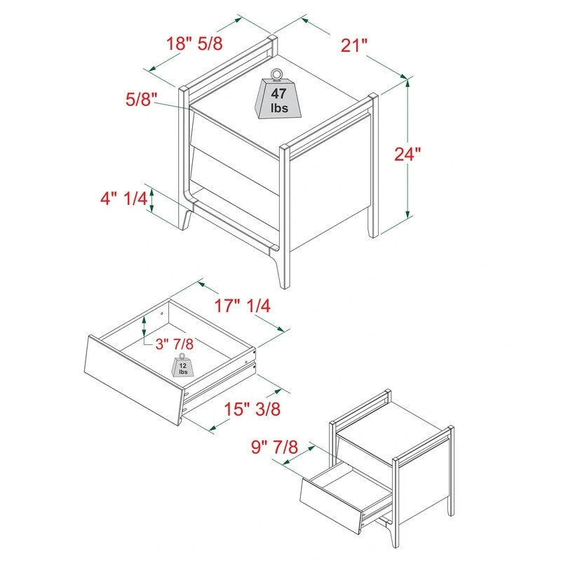 Table de chevet scandinave en bois massif Angle Face
