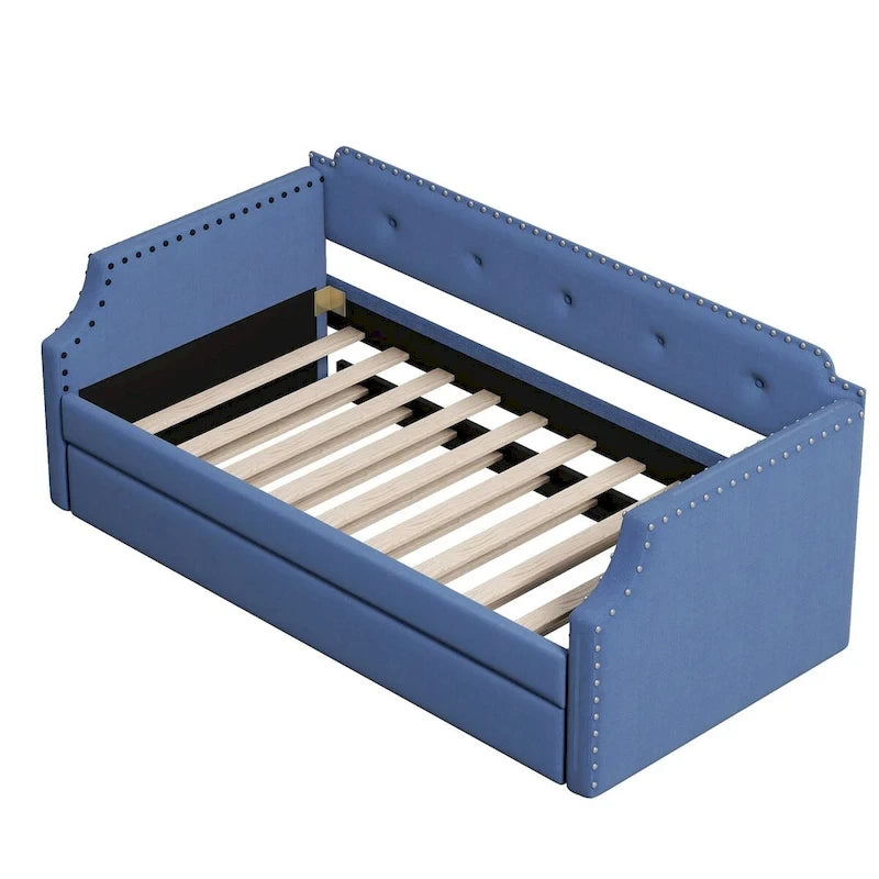 Lit de repos rembourré avec lit gigogne, support à lattes en bois, cadre rembourré, lit simple
