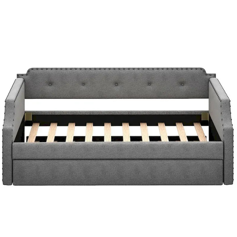 Lit de repos rembourré avec lit gigogne, support à lattes en bois, cadre rembourré, lit simple