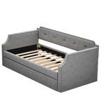 Lit de repos rembourré avec lit gigogne, support à lattes en bois, cadre rembourré, lit simple