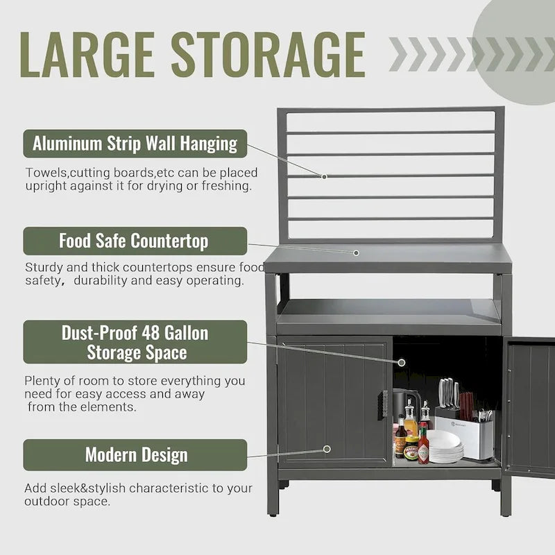 Îlot de rangement de cuisine extérieur en aluminium avec suspension murale, armoire de rangement pour barbecue autoportante