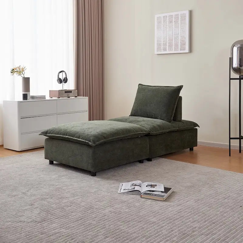 Fauteuil d'appoint sans accoudoirs, canapé simple avec pouf - Design compact, siège peu encombrant pour salon, chambre à coucher
