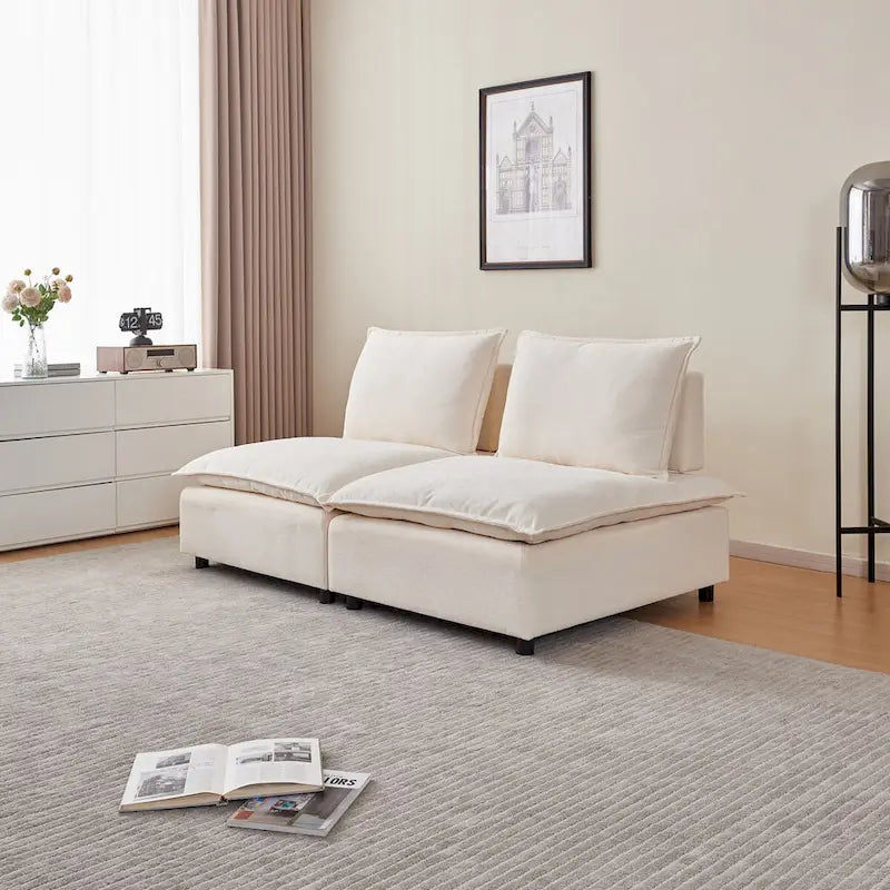 Fauteuil d'appoint sans accoudoirs, canapé simple avec pouf - Design compact, siège peu encombrant pour salon, chambre à coucher