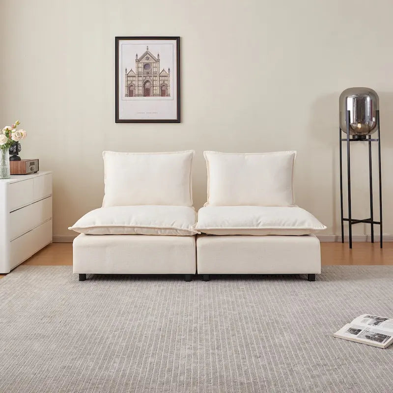 Fauteuil d'appoint sans accoudoirs, canapé simple avec pouf - Design compact, siège peu encombrant pour salon, chambre à coucher
