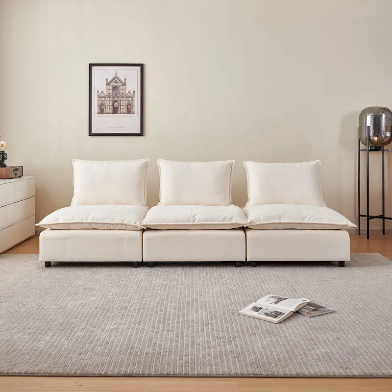 Fauteuil d'appoint sans accoudoirs, canapé simple avec pouf - Design compact, siège peu encombrant pour salon, chambre à coucher