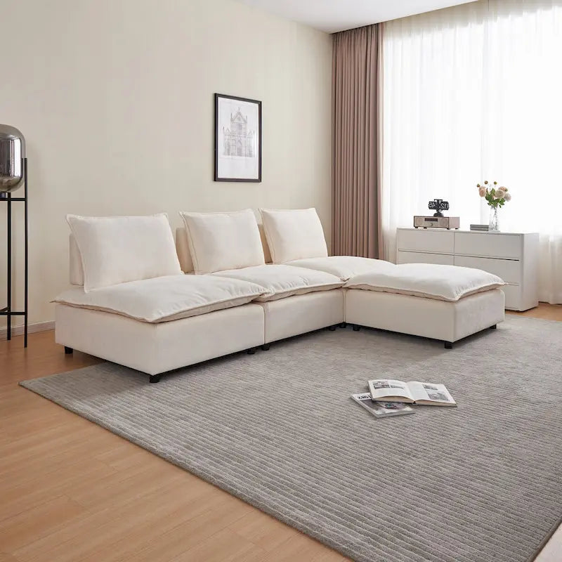 Fauteuil d'appoint sans accoudoirs, canapé simple avec pouf - Design compact, siège peu encombrant pour salon, chambre à coucher