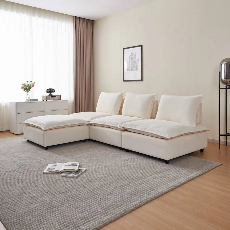 Fauteuil d'appoint sans accoudoirs, canapé simple avec pouf - Design compact, siège peu encombrant pour salon, chambre à coucher