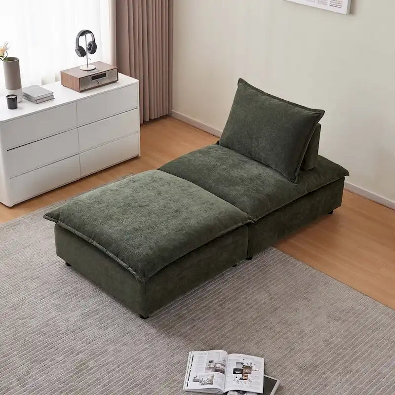 Fauteuil d'appoint sans accoudoirs, canapé simple avec pouf - Design compact, siège peu encombrant pour salon, chambre à coucher