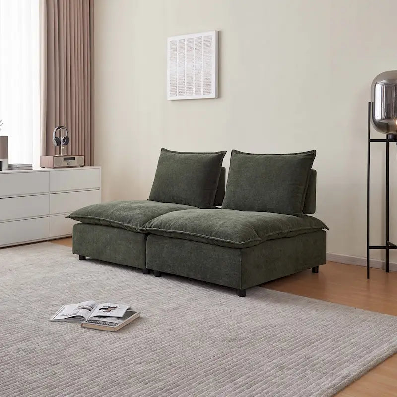 Fauteuil d'appoint sans accoudoirs, canapé simple avec pouf - Design compact, siège peu encombrant pour salon, chambre à coucher