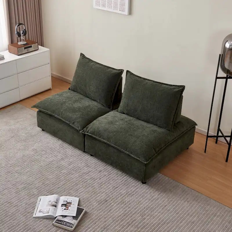 Fauteuil d'appoint sans accoudoirs, canapé simple avec pouf - Design compact, siège peu encombrant pour salon, chambre à coucher