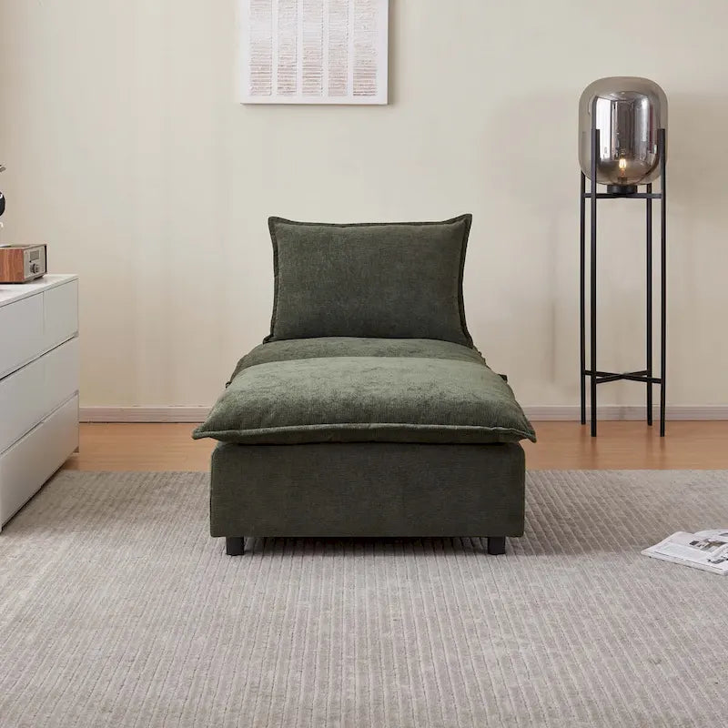 Fauteuil d'appoint sans accoudoirs, canapé simple avec pouf - Design compact, siège peu encombrant pour salon, chambre à coucher