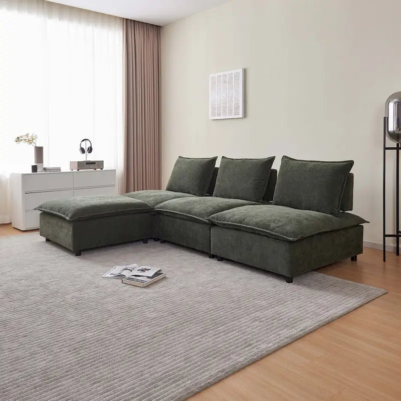 Fauteuil d'appoint sans accoudoirs, canapé simple avec pouf - Design compact, siège peu encombrant pour salon, chambre à coucher