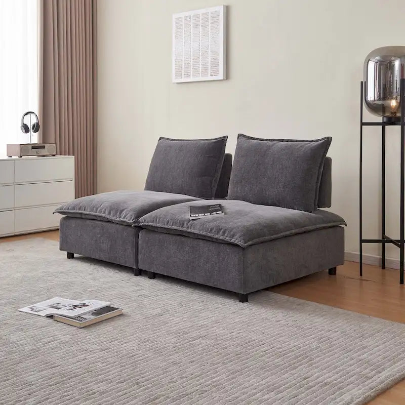 Fauteuil d'appoint sans accoudoirs, canapé simple avec pouf - Design compact, siège peu encombrant pour salon, chambre à coucher