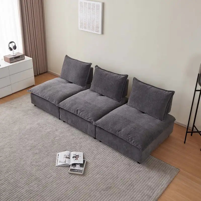 Fauteuil d'appoint sans accoudoirs, canapé simple avec pouf - Design compact, siège peu encombrant pour salon, chambre à coucher