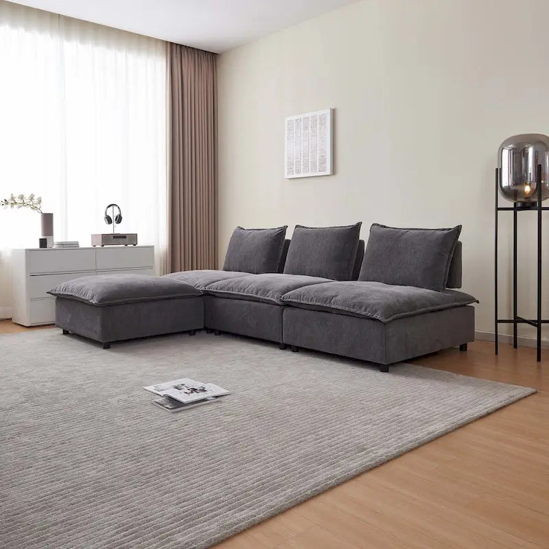 Fauteuil d'appoint sans accoudoirs, canapé simple avec pouf - Design compact, siège peu encombrant pour salon, chambre à coucher