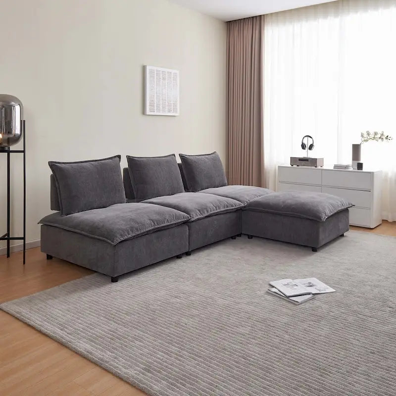 Fauteuil d'appoint sans accoudoirs, canapé simple avec pouf - Design compact, siège peu encombrant pour salon, chambre à coucher